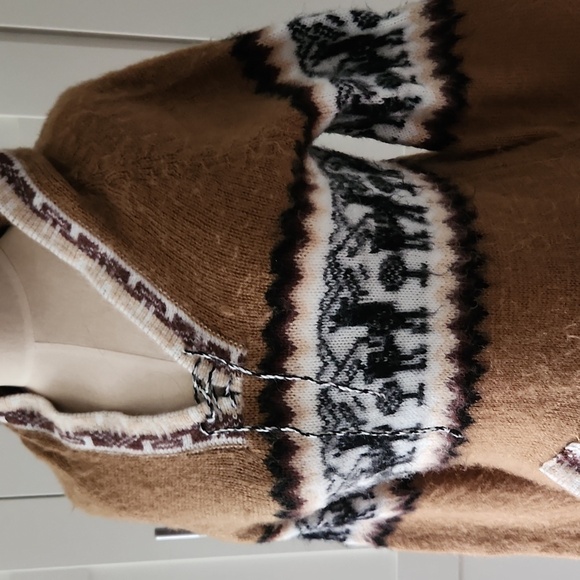 Apaza Alpaca Wool Blend Hoodie Tunic Sweater Llama Print Fringe Boho Small - Picture 3 of 11